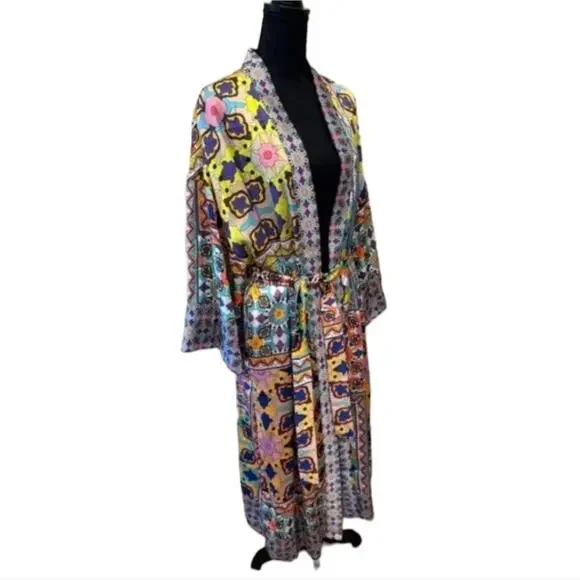 ZARA Printed  Belted Long Line‎ Open Front Kimono Robe Sz XS S M NEW! - Picture 6 of 16